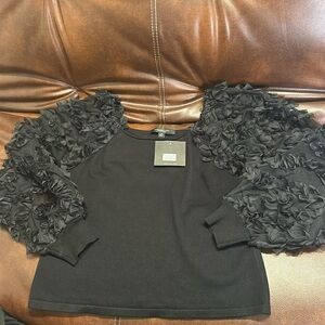 Black Ruffled Long Sleeve Top